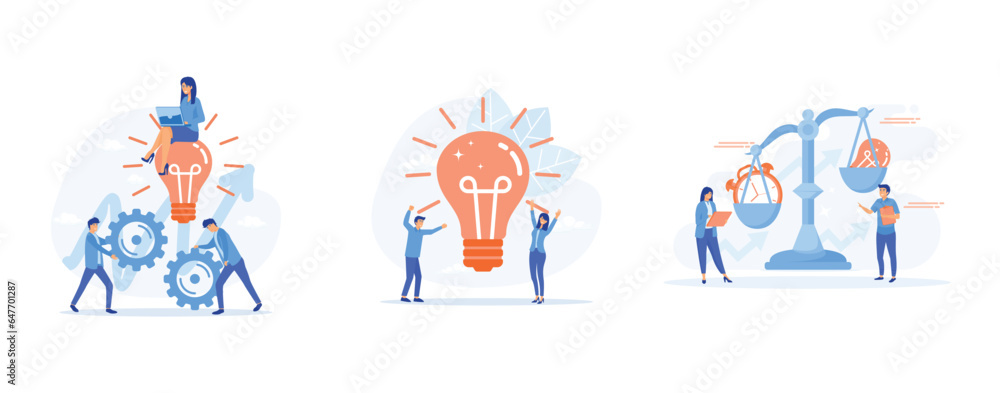 Poster idea start up of business development process, people try to find best idea. balance between time an