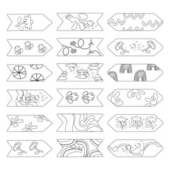 Template outline hand drawn cute bookmarks, stickers, label