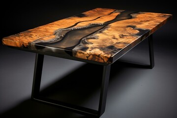 kitchen table with oak and resin. Generative AI - obrazy, fototapety, plakaty