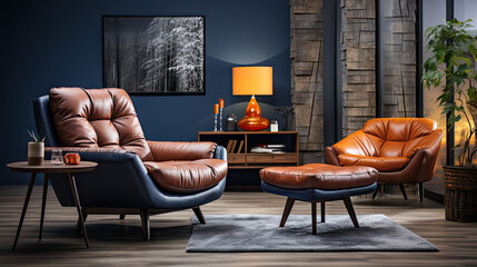 Scandinavian Comfort: Dark Blue Sofa and Recliner in Modern Living Room