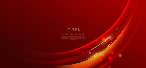 Luxury red background with curved glowing red and golden line lighting effect sparkle. Template premium award ceremony design.