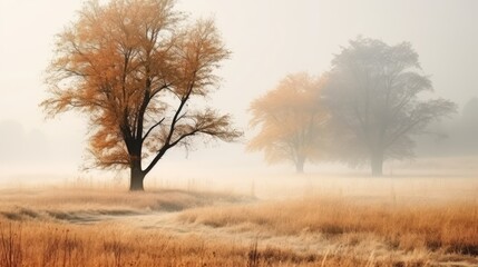 misty morning in the forest, foggy autumn scenery