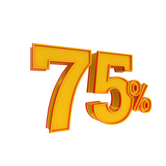 3d golden number 75% percent angled left