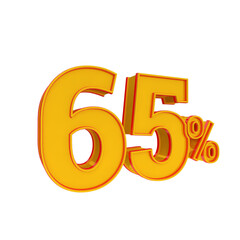3d golden number 65% percent angled left