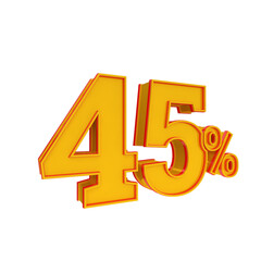 3d golden number 45% percent angled left