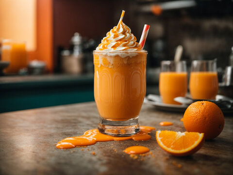 Orange milkshake, fruit, drink, food, glass