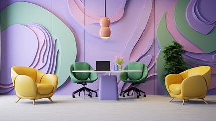 A minimalistic concrete co-working office interior, luxury, futuristic. Modern office
