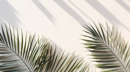 Obraz premium Fundo de verão de folhas de palmeira de sombras em uma parede branca