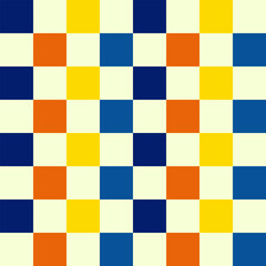 blue, yellow, orange, lattice-contiguous checkered background