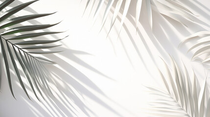 Fundo de verão de folhas de palmeira de sombras em uma parede branca