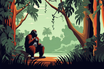 cartoon orangutan style sitting