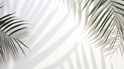 Fundo de verão de folhas de palmeira de sombras em uma parede branca