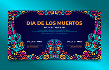 Dia de Los Muertos colorful banner. Day of the Dead Social Media Banner Vector illustration
