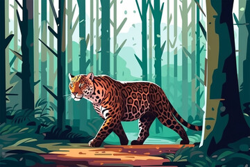 cartoon stail of a leopard in the jungle