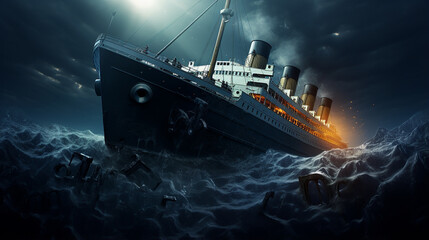 O Titanic no meio do oceano