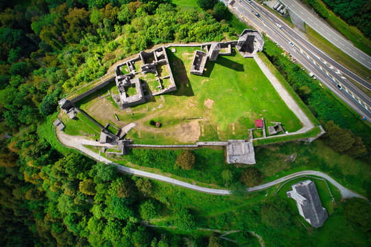 Medieval Castle by drone. Mesocco, Switzerland