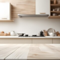 Empty kitchen table and blurred kitchen background
