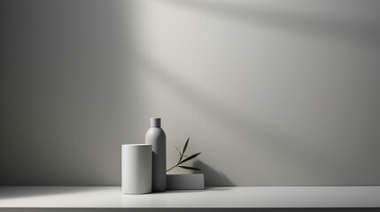 Gray background for product presentation with beautiful sunlight. Generative AI