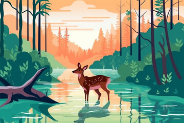 stail cartoon of a deer in the river