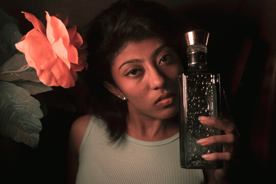 a beautiful brown south asian woman with multiple poses pictures,low light, multiple colour,multiracial,mock picture for alcohol advertisement