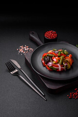Delicious fresh salad of grilled vegetables peppers, tomatoes, eggplants and zucchini