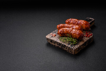 Delicious grilled chicken or pork sausages with salt, spices and herbs