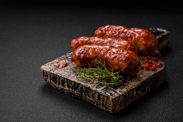 Delicious grilled chicken or pork sausages with salt, spices and herbs