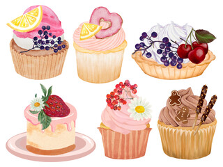 Watercolor illustration isolated elements dessert bakery sweet painting drawing