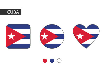 Cuba 3 shapes (square, circle, heart) with city flag. Isolated on white background.