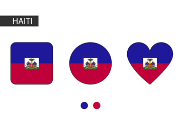Haiti 3 shapes (square, circle, heart) with city flag. Isolated on white background.