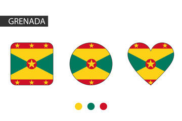 Grenada 3 shapes (square, circle, heart) with city flag. Isolated on white background.