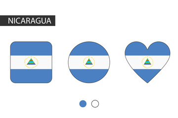 Nicaragua 3 shapes (square, circle, heart) with city flag. Isolated on white background.