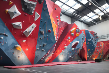 a colorful, challenging bouldering wall ready to test the skills of avid climbers and fitness enthusiasts.