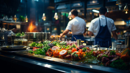 Obraz premium Kitchen Enthusiasts Unite: Discover the Heart of a Bustling Restaurant. Generative AI.