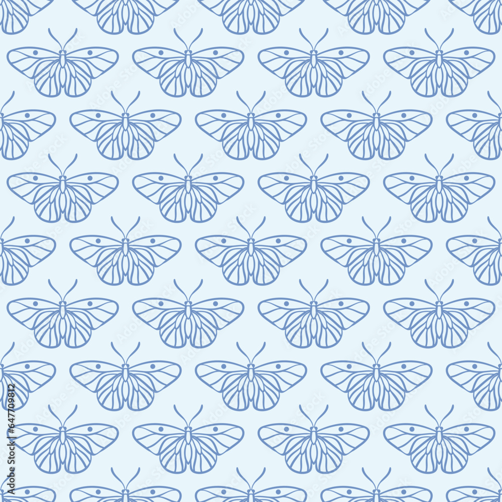 Poster Blue butterfly seamless repeat pattern background , vector wallpaper