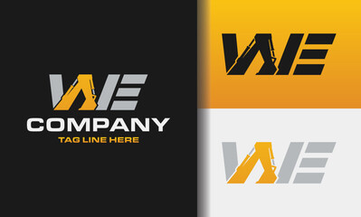 Letter WE excavator logo template vector. Heavy equipment logo vector for construction company. Creative excavator illustration for logo template.