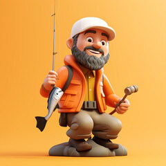 3d fisherman cartoon character 
