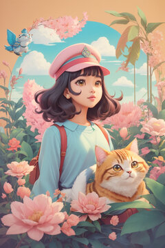 girl and cat