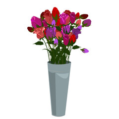 bouquet of beautiful roses in vase. Vector illustration