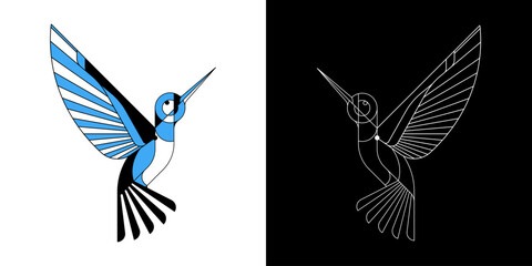 Hummingbird colibri bird color and line art logo.