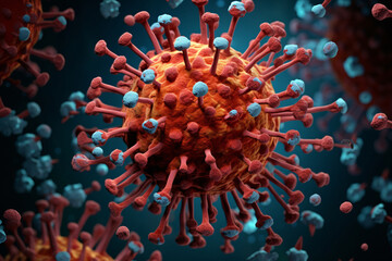 Fototapeta na wymiar Microscopic 3D Illustration of Coronavirus COVID-19 Molecule