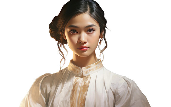 Filipino Elegance Asian Woman in Barong Tagalog isolated background. Generative AI