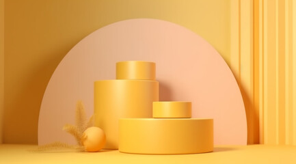 Podium in a tropical style with geometric decorations, created with the help of Generative AI technology.