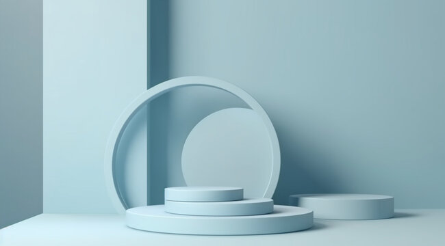 Podium in a tropical style with geometric decorations, created with the help of Generative AI technology. - Powered by Adobe