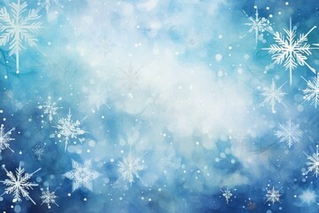 Blue background with abstract snowflakes and winter crystals. Generative AI