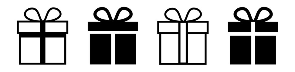 Set of gift box icon. Christmas gift icon with ribbon. Surprise. Linear design. Vector illustration.