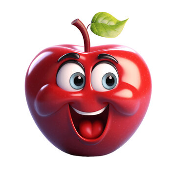 Cute friendly apple cartoon character isolated on transparent background.