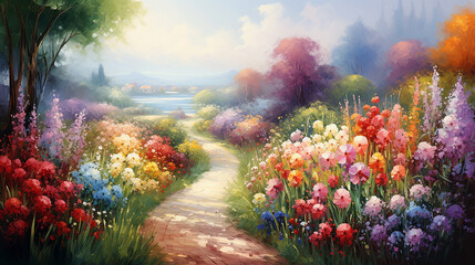 Obraz na płótnie Canvas Romantic Summer Flower Garden is a painting of a summer flower garden