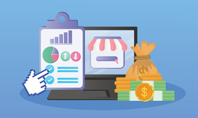 Naklejka premium Online Business Stock.on blue background.Vector Design Illustration.