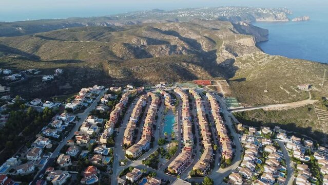 El Cim Del Sol, Javea, Spain, beautiful luxury cottages with swimming pools 4K Aerial Drone View